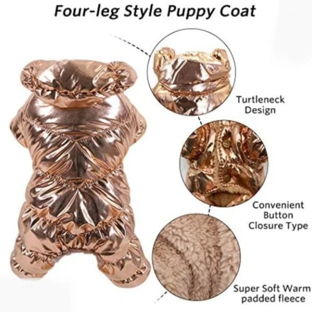 Chic Dog Rose Gold colored waterproof 4 legged puffy winter coat M - Picture 4 of 7